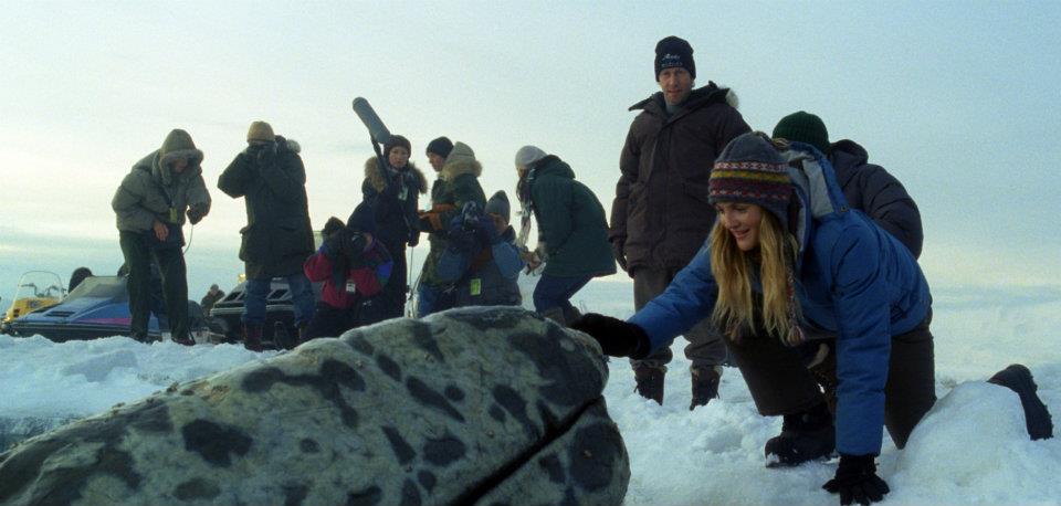 Actress Drew Barrymore in a scene from 'Big Miracle.' Actress Drew Barrymore in a scene from 'Big Miracle.' She touches the nose of the whale surrounded by ice.