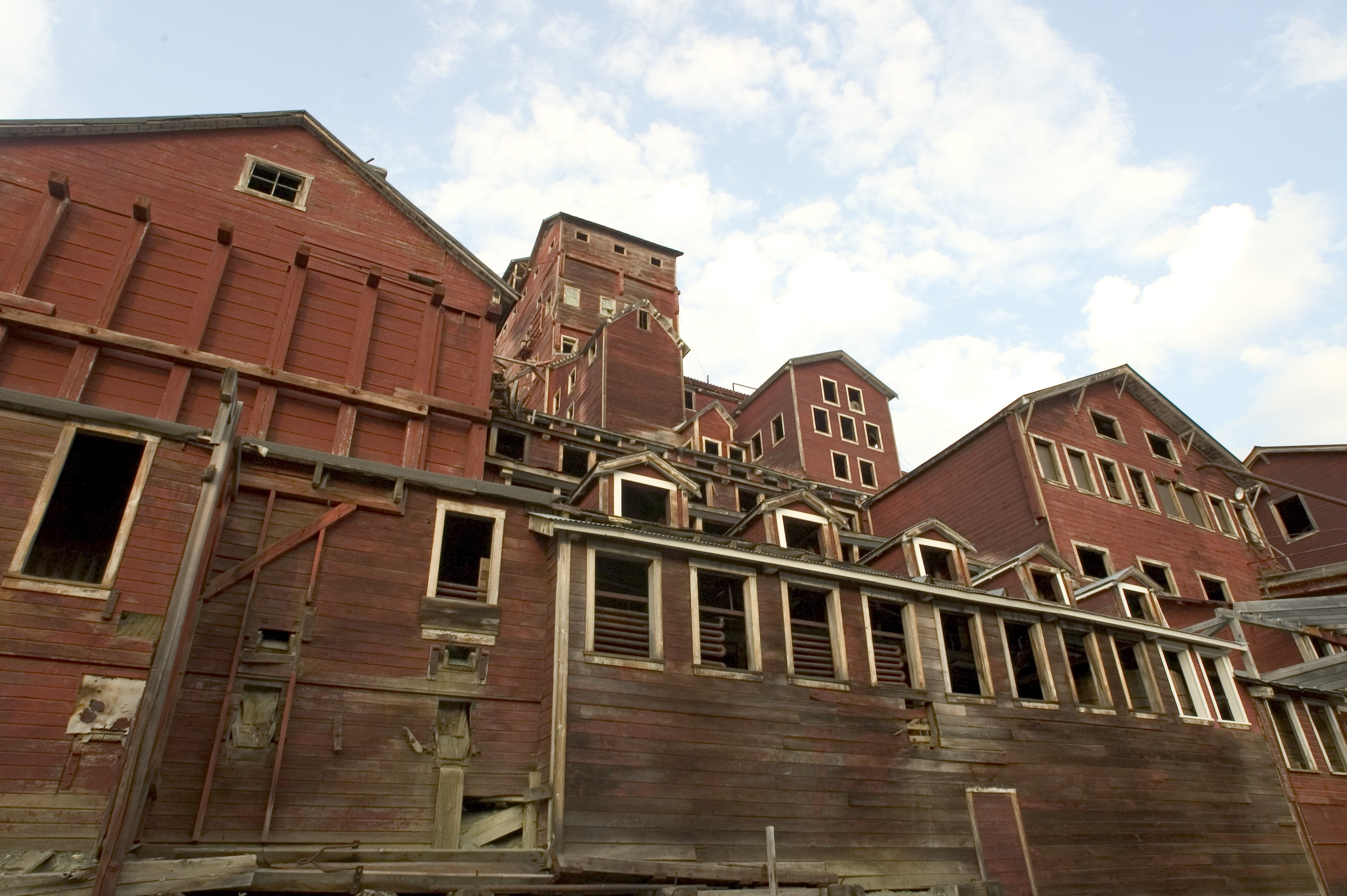 The Kennicott mine produced 591,000 tons of pure copper before closing in 1938. Photo courtesy State of Alaska Tourism / Matt Hage. Up-close photo of the Kennicott mines taken from below.