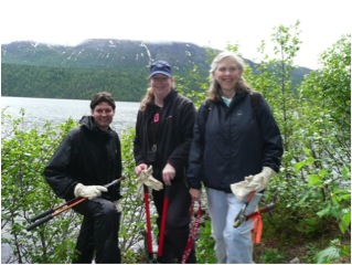 Princess staff Dave Arnott, Amanda Clark and Debbie Thompson admire their trail work at Byers Lake. Photo by Anita Nelson